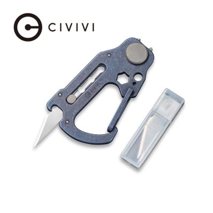 CIVIVI Polymorph Carabiner Keychain Multi-Tool - Blue Titanium (Plain 9Cr18MoV Utility Blade With Extra 3PCS 9Cr18MoV Blades) C20045-3- UK FRIENDLY CARRY KNIFE