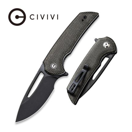 CIVIVI Odium Flipper Knife Micarta Handle (2.65" D2 Blade) - Dark Green Micarta／Black Stonewashed D2 C2010G