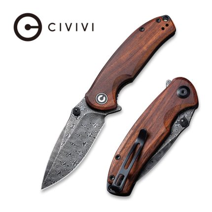 CIVIVI Pintail Flipper Knife - Cuibourtia wood Handle (2.98" Black Hand Rubbed Damascus Blade) C 2020DS-2