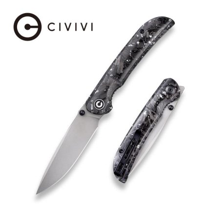 Civivi Imperium Front Flipper / Thumb Studs Knife - Shredded Carbon Fiber And Silvery Shred In Clear Resin Contoured Handle (3.47" Stonewashed Nitro-V) C2106B