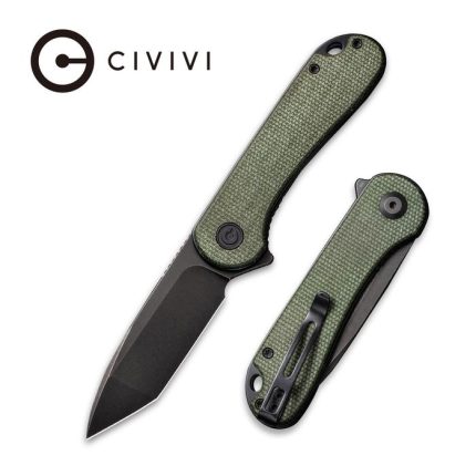 Civivi Elementum Flipper Knife Green Micarta Handle (2.96" Black Stonewashed D2) - C907T-E