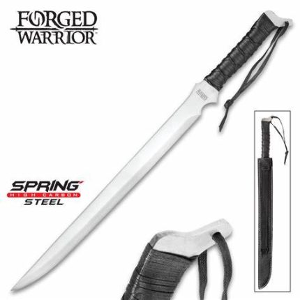 Forged Warrior Jungle Beast Short Sword - Ultra tough High Carbon Spring Steel; Solid One-Piece Construction - Genuine Leather Handle, Sheath - Samurai / Ninja Style - Functional - 27"