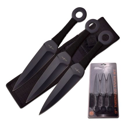 Perfect Point Blackout Kunai Throwing Knife Set 9" Overall - PP-869-3CS